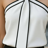 Stylish Sleeveless Halter Neck Blouse With Bold Contrast Trim