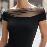 Sheer Mesh Boat Neck Short Sleeve Top