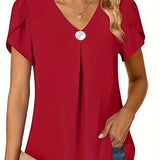 Basha | Ruffle Short Sleeve Blouse With Single Button