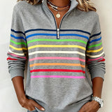 ARCADIA | Mode Sweatshirt with Half Zipper and Rainbow Stripes
