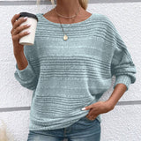 Solid Round-Neck Striped Top with Long Sleeves