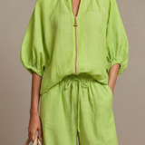 Natalia | Zip Front Blouson Top Wide Leg Set