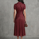 Theodora | Pleated Waistline Stripe Midi Dress