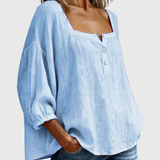 Arianne | Women's Square Neck Blouse 3/4 Puff Sleeve Button Top