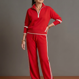 Rain | Zip Neck Long Sleeve Side Stripe Leg Pants Set