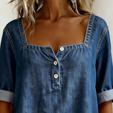 Avélia™ | Square Collar Denim Shirt