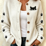 Kathleen | Halloween Cat Long Sleeve Comfortable Vintage Print Cardigan