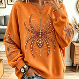Lilia | Vintage Halloween-Inspired Spider Pattern Shiny Art Stylish Long Sleeve Sweatshirt