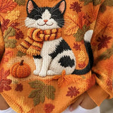 Luciana | Halloween Casual Cat Henley Collar Long Sleeve Sweatshirt