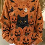 Magdalena | Halloween Casual Cat Round Neck Long Sleeve Sweatshirt