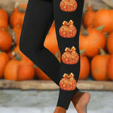 Adeline | Halloween-Inspired Black Bow Pumpkin Print High Waist Leggings