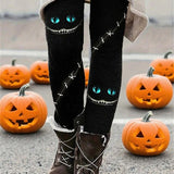 Sienna | Halloween-Inspired Black Monster Face Stitch Print High Waist Long Leggings