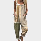 Jumpsuit - Natural, clear, bright stripes with khaki stripes