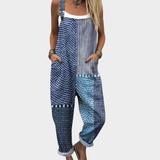 Dress - Graphic Blue Patchwork Dress in Blue with Dots