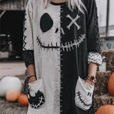 Ines | Halloween-Inspired Multi Spooky Face Round Neck Long Sleeve Mini dress