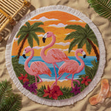 Round Beach Towel Flamingo Trio Sunset