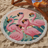 Cool Flamingo Squad Round Beach Towel
