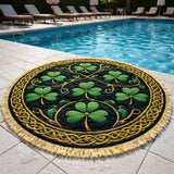Celtic Clover Medallion Round Beach Towel