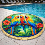 Round Beach Towel Trio of Tropical Parrots
