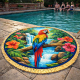 Round Beach Towel Parrot Waterfall
