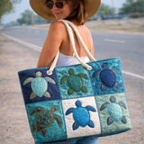Quilted Blue Turtle Beach Bag