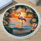 Round Beach Towel Flamingo at Sunset