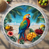 Tropical Parrot Round Beach Towel