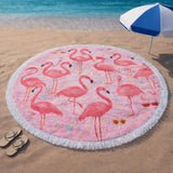 Sunny Pink Flamingo Round Beach Towel
