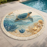 Azure Turtle Round Beach Towel