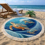 Round Beach Towel Ocean Family