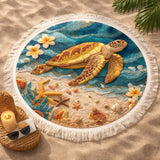 Round Beach Towel Tropical Turtle