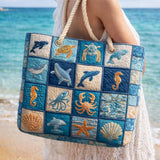 Quilted Marine Life Beach Bag