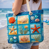 Quilted Beach Bag with Coastal Shells
