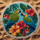 Round Beach Towel with Tropical Parrots
