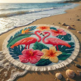 Round Beach Towel Pink Flamingo