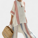 Solvane | Sophisticated Multicolor Striped Top & Mediterranean Pants