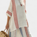 Solvane | Sophisticated Multicolor Striped Top & Mediterranean Pants