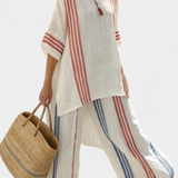 Solvane | Sophisticated Multicolor Striped Top & Mediterranean Pants