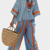 Velmere | Sophisticated Terracotta Striped Top & Linen Pants