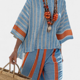 Velmere | Sophisticated Terracotta Striped Top & Linen Pants