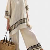 Harlowe | Elegant Black-Striped Linen Top & Flowing Pants
