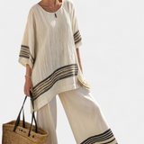 Harlowe | Elegant Black-Striped Linen Top & Flowing Pants