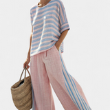 Virella | Elegant Pink-Blue Linen Blouse & Soft Pants