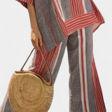 Bravine | Elegant Coral-Gray Linen Top & Wide-Leg Pants