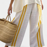Anselor | Elegant Yellow Striped Linen Top & Wide-Leg Pants