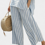 Rensleigh | Sophisticated Blue Striped Linen Top & Relaxed Pants