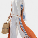 Thorneil | Comfortable Wide-Leg Striped Pants & Linen Top
