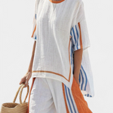 Thorneil | Comfortable Wide-Leg Striped Pants & Linen Top
