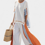 Thorneil | Comfortable Wide-Leg Striped Pants & Linen Top