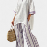 Luxmere | Comfortable Relaxed Blouse & Striped Bamboo Pants